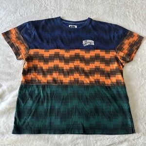 Billionaire Boys Club BBC Blurred Plaid T Shirt Blue Orange Green Size 3XL